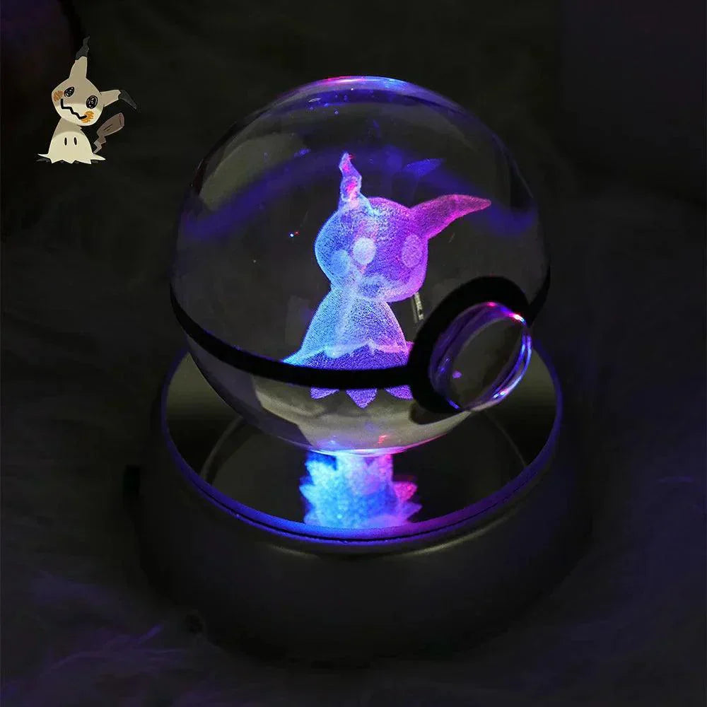 Pokeball 3D Crystal Ball & LED Lamp Base - Pokemon Toy with 3D Illuminated Figurine 2in (50 mm) - Pokestore